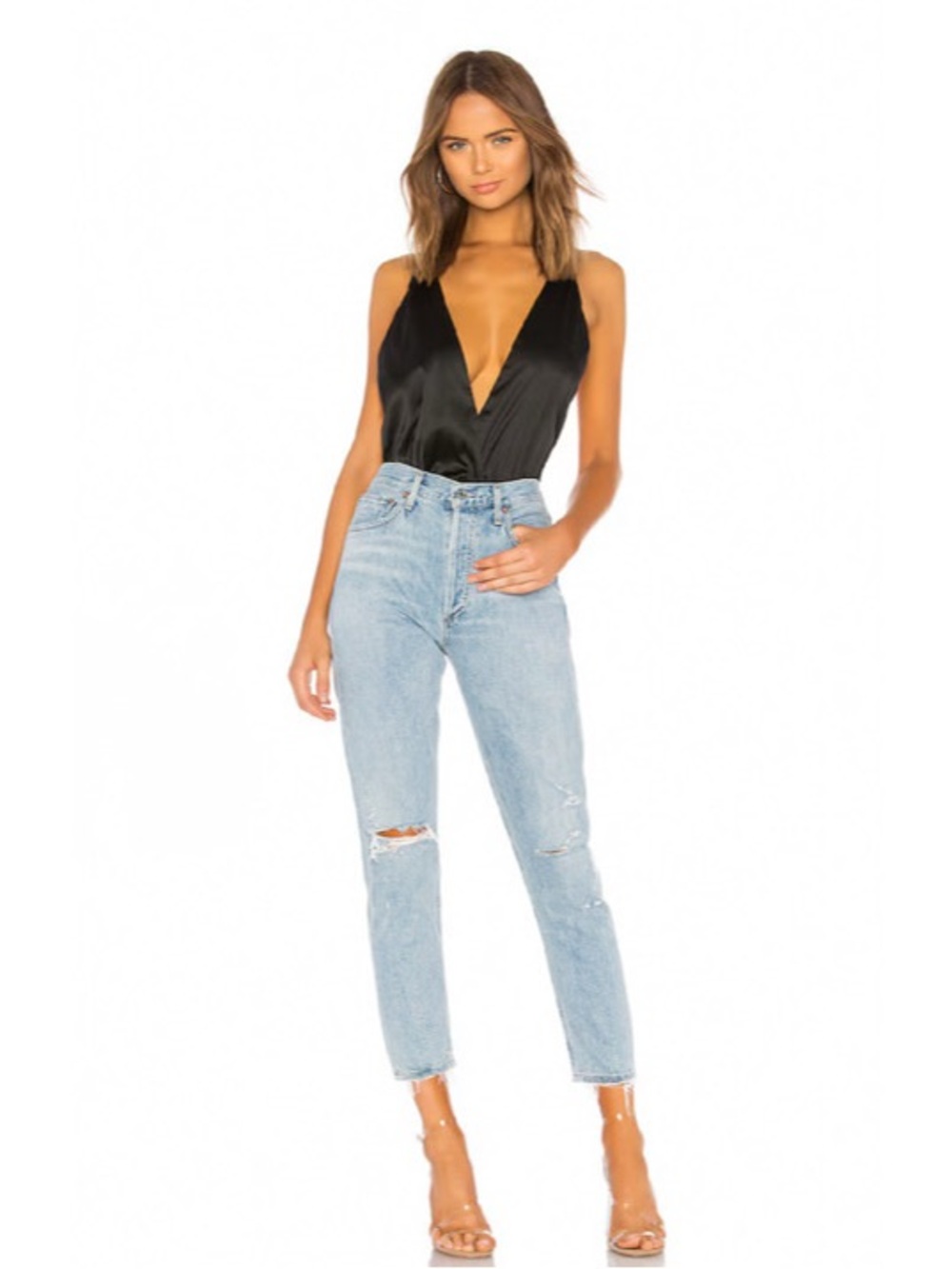 Agolde Light Blue High-Rise Distressed Jeans